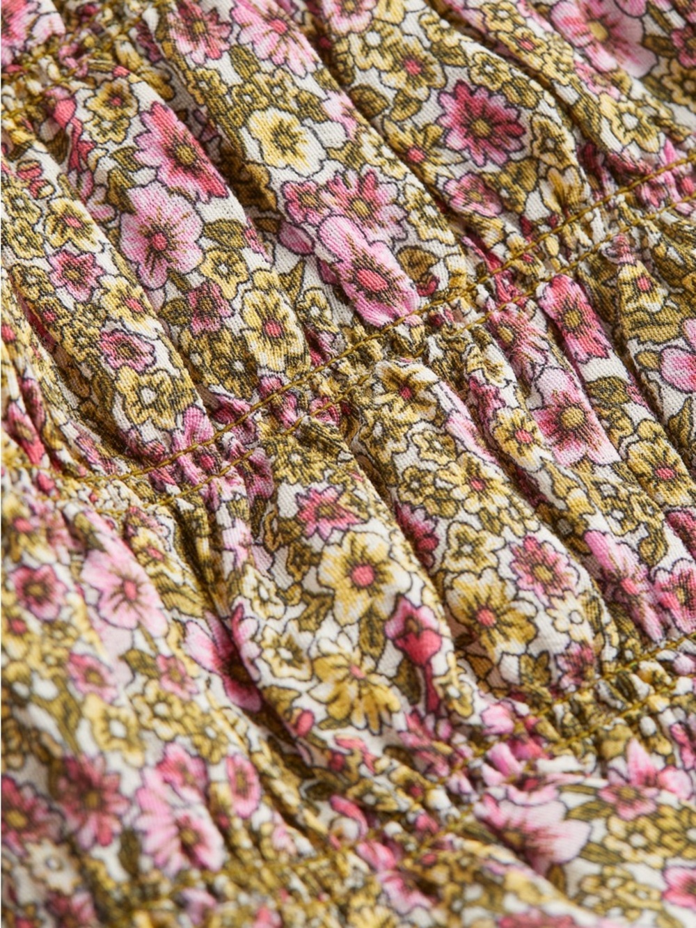 H&M Smocked Square-Neck Floral Blouse - Pink & Green Size M NWT - Picture 2 of 5
